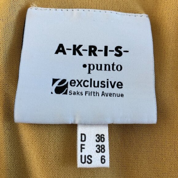 Akris Punto Fit & Flare Flutter Pleat Hem Sleeveless Scoop Neck Dress Gold Sz 6 - Picture 9 of 11